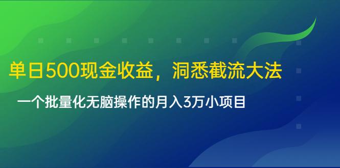 （1614期）单日500现金收益，洞悉截流大法，一个批量化无脑操作的月入3万小项目-副业网