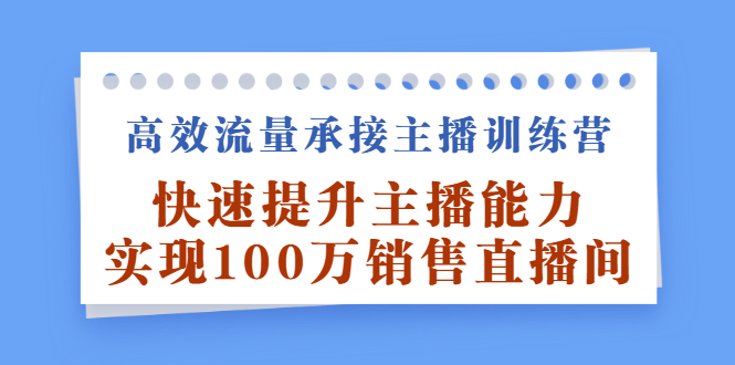 （2409期）高效流量承接主播训练营：快速提升主播能力,实现100万销售直播间-副业网