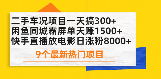 （2075期）二手车况项目一天搞300+闲鱼同城霸屏单天赚1500+快手直播放电影日涨粉8000+-副业网