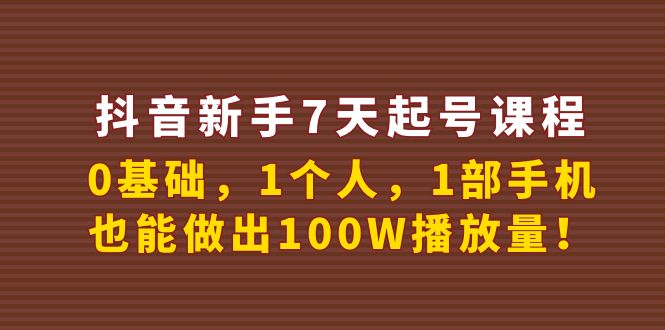 （3823期）抖音新手7天起号课程：0基础，1个人，1部手机，也能做出100W播放量！-副业网