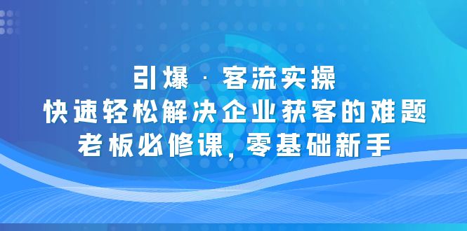 （5205期）引爆·客流实操：快速轻松解决企业获客的难题，老板必修课，零基础新手-副业网
