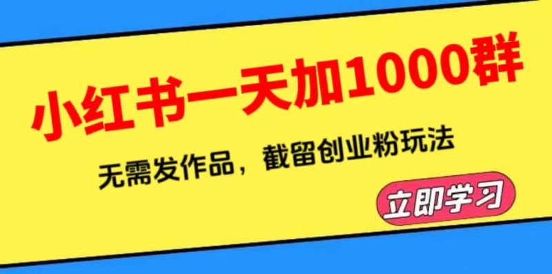 （6306期）小红书一天加1000群，无需发作品，截留创业粉玩法    （附软件）-副业网