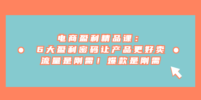 （6954期）电商 盈利精品课：6大盈利 密码让产品更好卖，流量是刚需！爆款是刚需-副业网