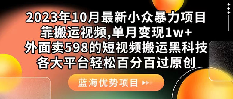 （7399期）外面卖598的10月最新短视频搬运黑科技，各大平台百分百过原创 靠搬运月入1w-副业网