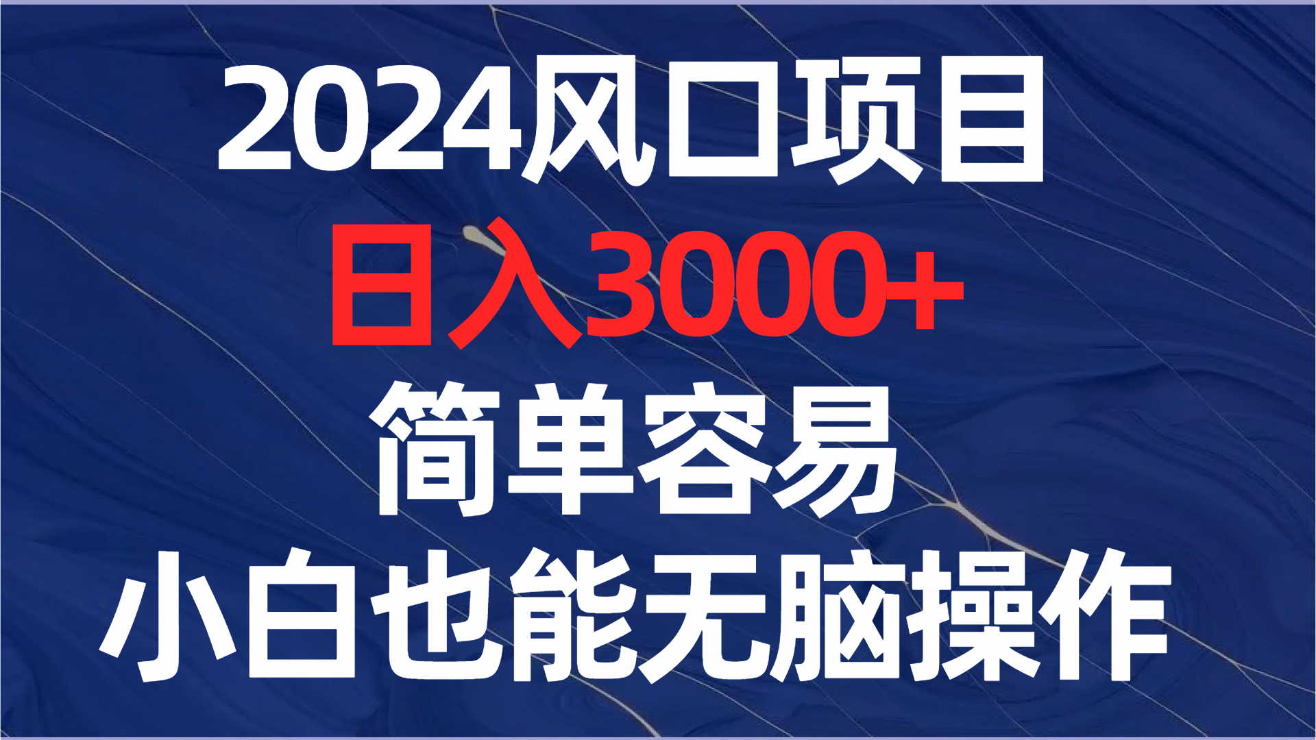 （8432期）2024风口项目，日入3000+，简单容易，小白也能无脑操作-副业网