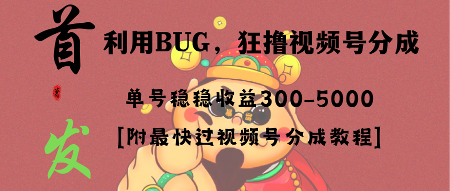 （8549期）全网独家首发，视频号BUG，超短期项目，单号每日净收益300-5000！-副业网