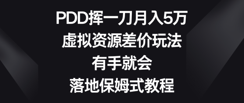 （8751期）PDD挥一刀月入5万，虚拟资源差价玩法，有手就会，落地保姆式教程-副业网