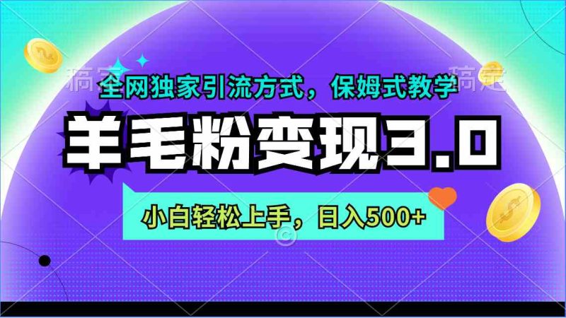 （9116期）羊毛粉变现3.0 全网独家引流方式，小白轻松上手，日入500+-副业网