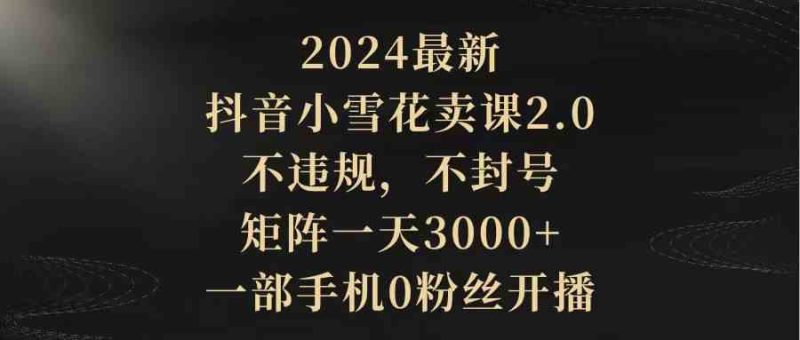 （9639期）2024最新抖音小雪花卖课2.0 不违规 不封号 矩阵一天3000+一部手机0粉丝开播-副业网