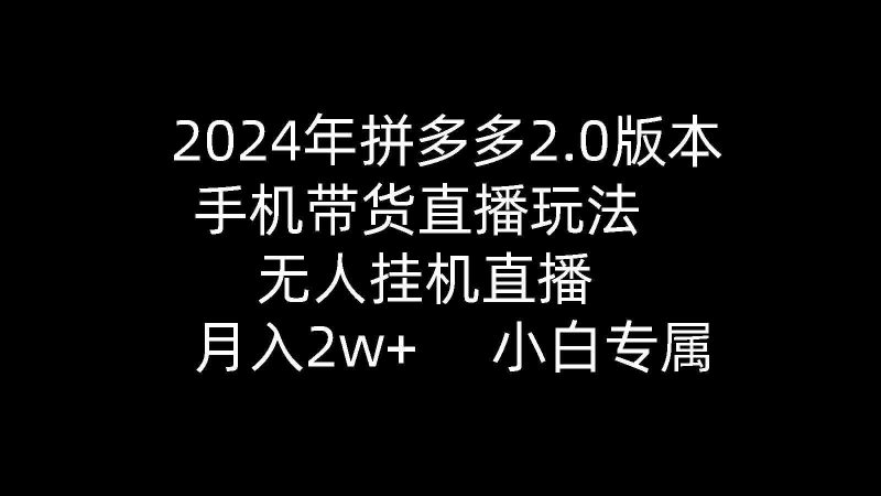 （9768期）2024年拼多多2.0版本，手机带货直播玩法，无人挂机直播， 月入2w+， 小…-副业网