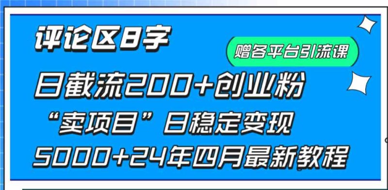（9851期）评论区8字日载流200+创业粉  日稳定变现5000+24年四月最新教程！-副业网