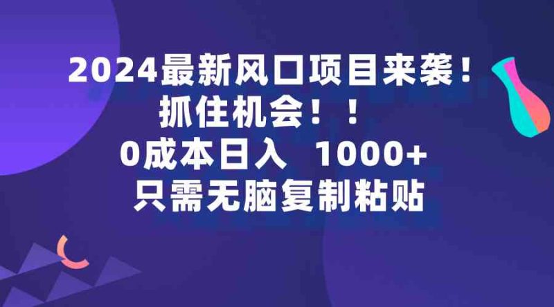 （9899期）2024最新风口项目来袭，抓住机会，0成本一部手机日入1000+，只需无脑复…-副业网