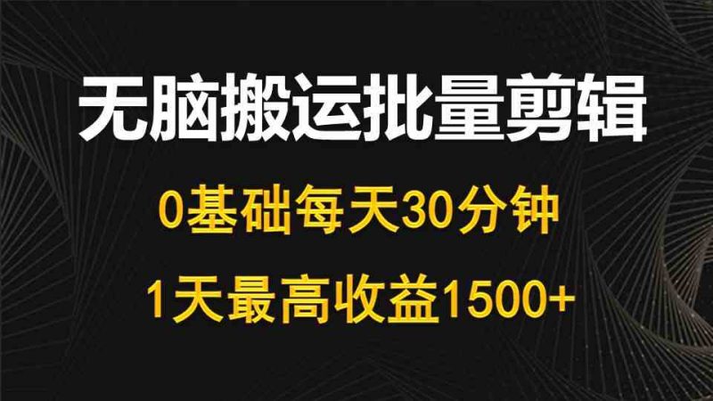 （10008期）每天30分钟，0基础无脑搬运批量剪辑，1天最高收益1500+-副业网