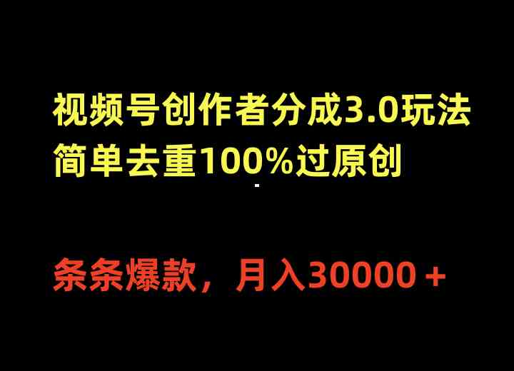 （10002期）视频号创作者分成3.0玩法，简单去重100%过原创，条条爆款，月入30000＋-副业网