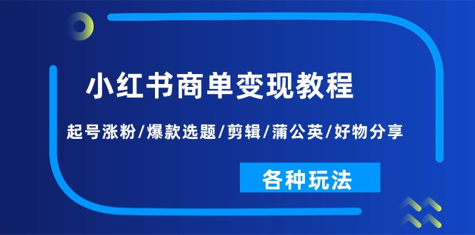 （11164期）小红书商单变现教程：起号涨粉/爆款选题/剪辑/蒲公英/好物分享/各种玩法-副业网