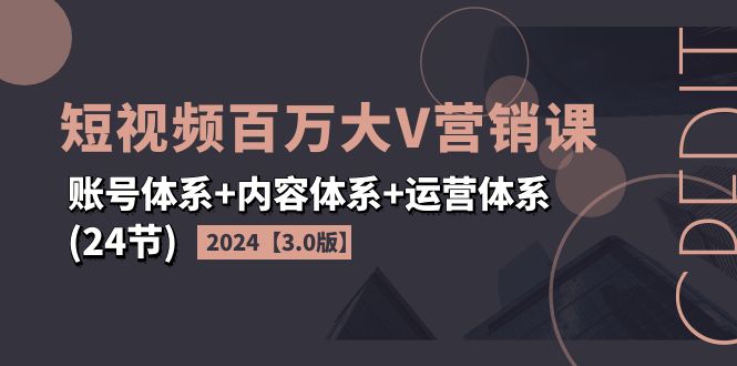 （11795期）2024短视频·百万大V营销课【3.0版】账号体系+内容体系+运营体系(24节)-副业网