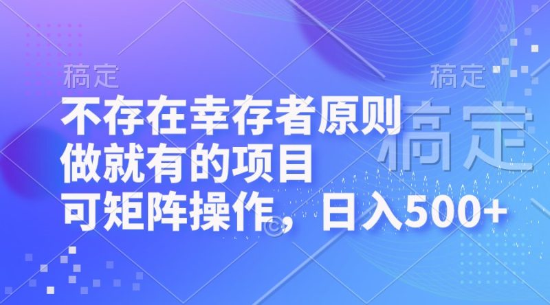 （12989期）不存在幸存者原则，做就有的项目，可矩阵操作，日入500+-副业网