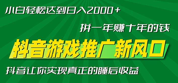 （13331期）新风口抖音游戏推广—拼一年赚十年的钱，小白每天一小时轻松日入2000＋-副业网