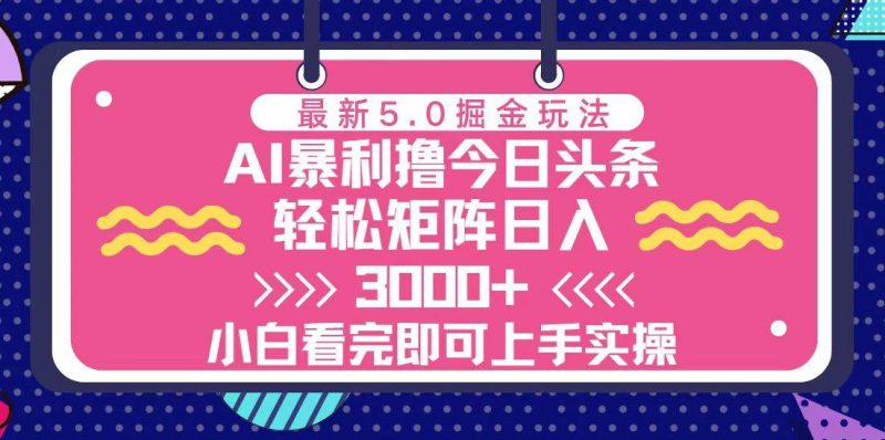 （13398期）今日头条最新5.0掘金玩法，轻松矩阵日入3000+-副业网