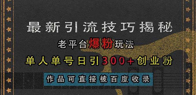 （13445期）最新引流技巧揭秘，老平台爆粉玩法，单人单号日引300+创业粉，作品可直…-副业网
