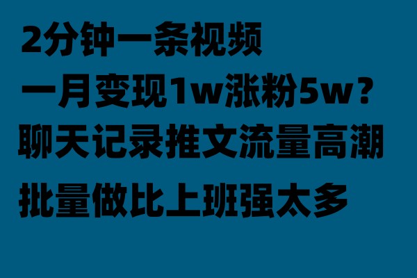 聊天记录推文玩法，2分钟一条视频一月变现1w涨粉5W【附软件】-副业网