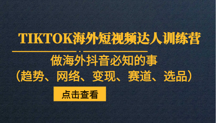 TIKTOK海外短视频达人训练营，做海外抖音必知的事（趋势、网络、变现、赛道、选品）-副业网