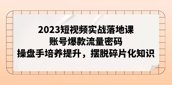 2023短视频实战落地课，账号爆款流量密码，操盘手培养提升，摆脱碎片化知识-副业网