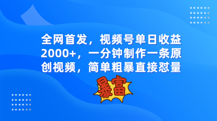 全网首发，视频号单日收益2000+，一分钟制作一条原创视频，简单粗暴-副业网