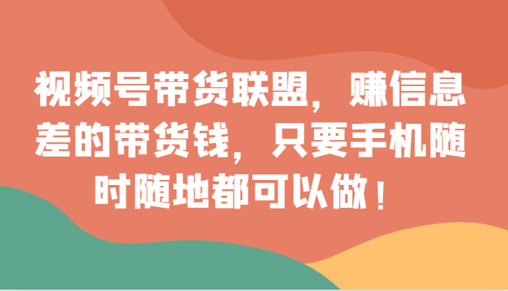 视频号带货联盟，赚信息差的带货钱，只需手机随时随地都可以做！-副业网