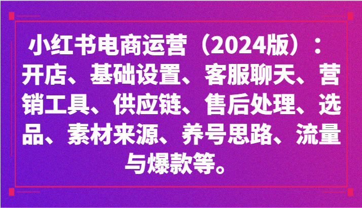 小红书电商运营（2024版）：开店、设置、供应链、选品、素材、养号、流量与爆款等-副业网