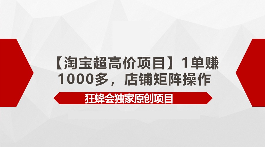 【淘宝超高价项目】1单赚1000多，店铺矩阵操作-副业网