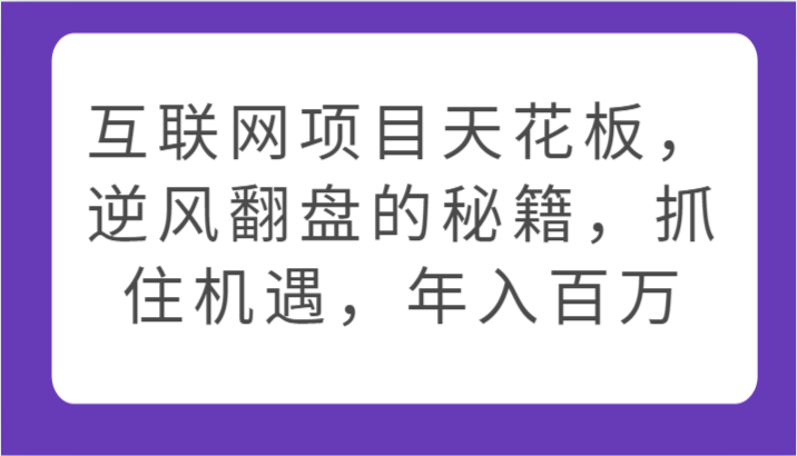 互联网项目天花板，逆风翻盘的秘籍，抓住机遇，年入百万-副业网