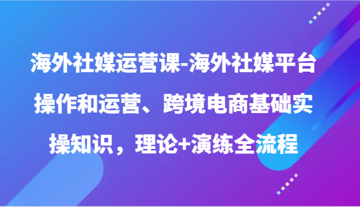 海外社媒运营课-海外社媒平台操作和运营、跨境电商基础实操知识，理论+演练全流程-副业网