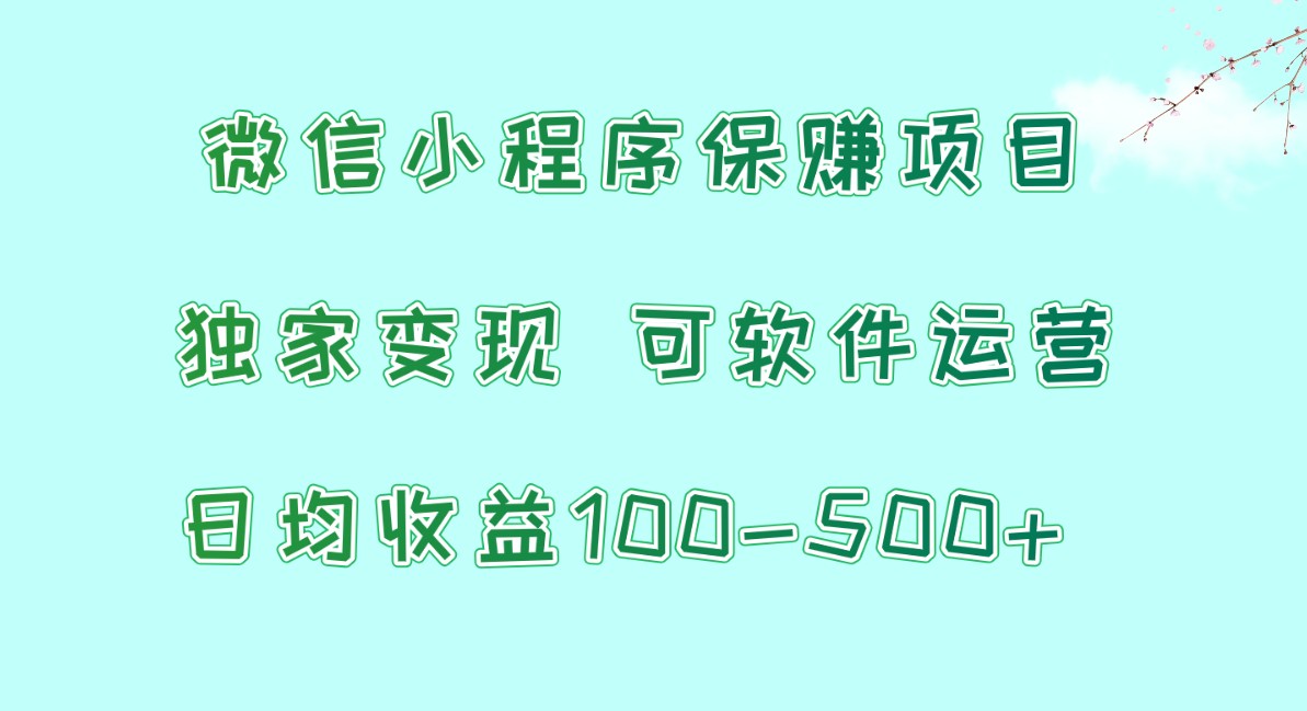 微信小程序保赚项目，日均收益100~500+，独家变现，可软件运营-副业网