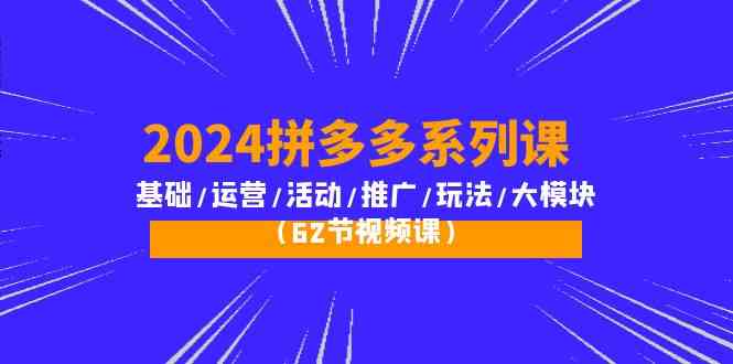 2024拼多多系列课：基础/运营/活动/推广/玩法/大模块（62节视频课）-副业网
