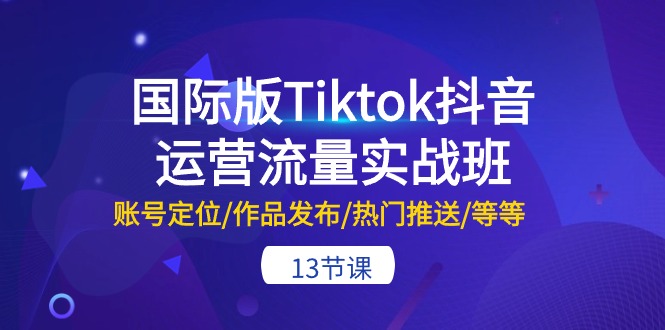 国际版Tiktok抖音运营流量实战班：账号定位/作品发布/热门推送/等等（13节）-副业网