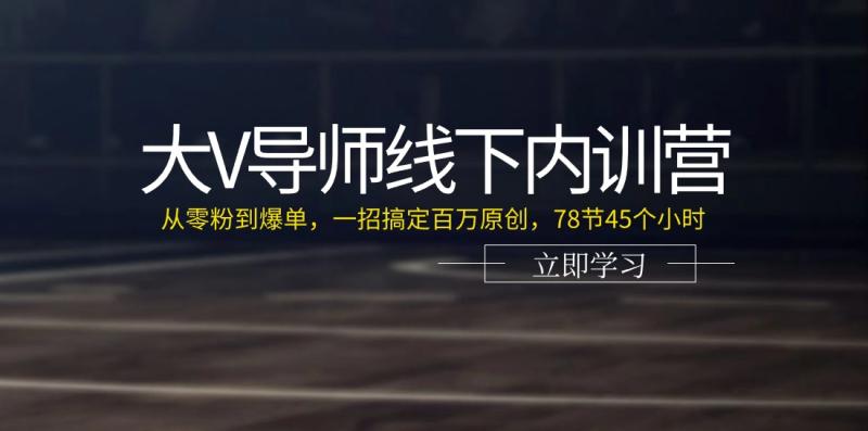 大V导师线下内训营：从零粉到爆单，一招搞定百万原创（78节45个小时）-副业网