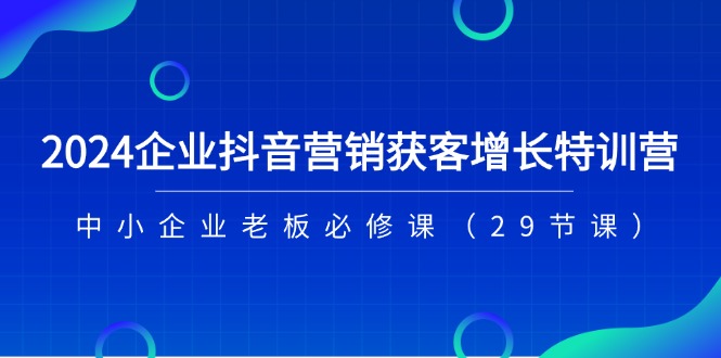 2024企业抖音营销获客增长特训营，中小企业老板必修课（29节课）-副业网