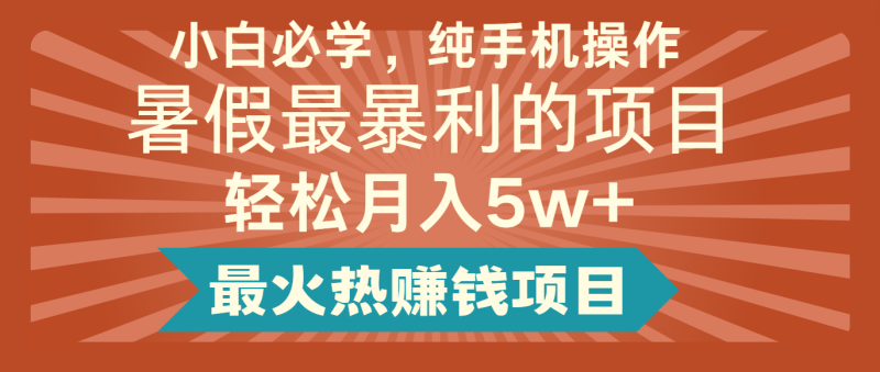 2024暑假最赚钱的项目，简单无脑操作，每单利润最少500+，轻松月入5万+-副业网