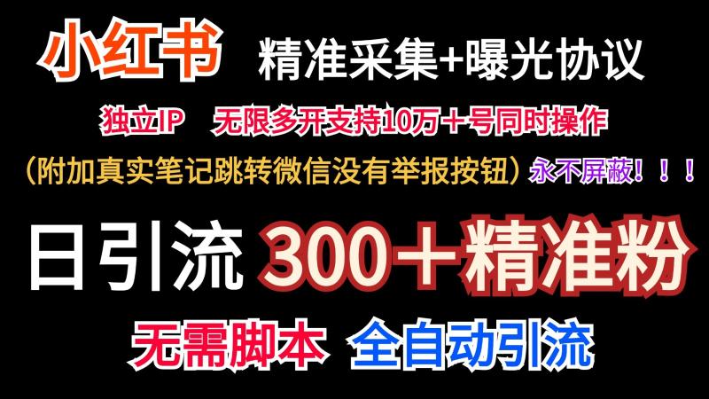 小红薯精准采集＋无限曝光＋真实笔记跳转微信，永不屏蔽（日引300＋精准粉）-副业网
