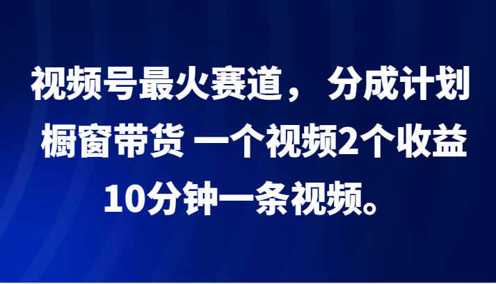 视频号最火赛道， 分成计划， 橱窗带货，一个视频2个收益，10分钟一条视频。-副业网
