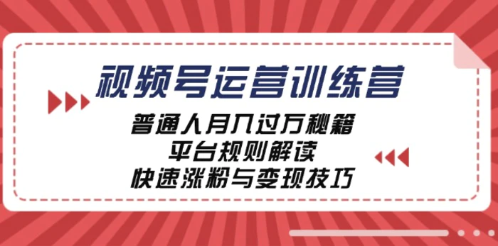 视频号运营训练营：普通人月入过万秘籍，平台规则解读，快速涨粉与变现-副业网