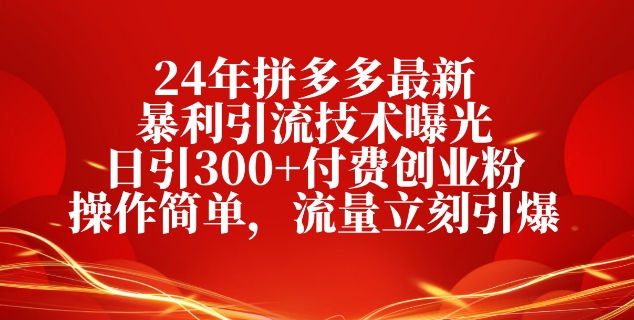 24年拼多多最新暴利引流技术曝光，日引300+付费创业粉，操作简单，流量立刻引爆-副业网