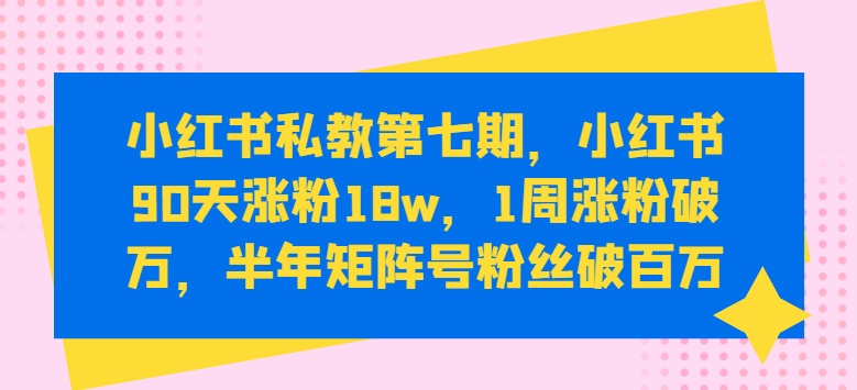 小红书私教第七期，小红书90天涨粉18w，1周涨粉破万，半年矩阵号粉丝破百万-副业网