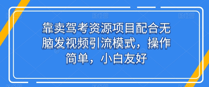 靠卖驾考资源项目配合无脑发视频引流模式，操作简单，小白友好【揭秘】-副业网