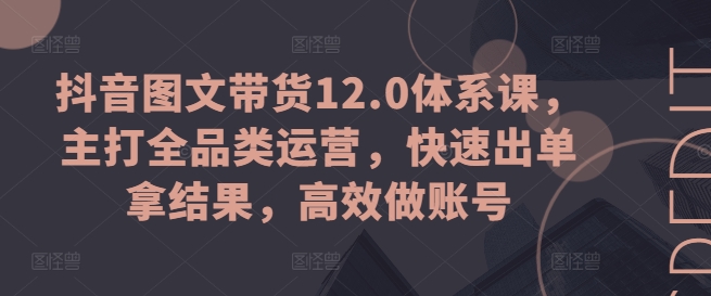 抖音图文带货12.0体系课，主打全品类运营，快速出单拿结果，高效做账号-副业网