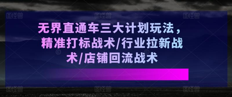 无界直通车三大计划玩法，精准打标战术/行业拉新战术/店铺回流战术-副业网
