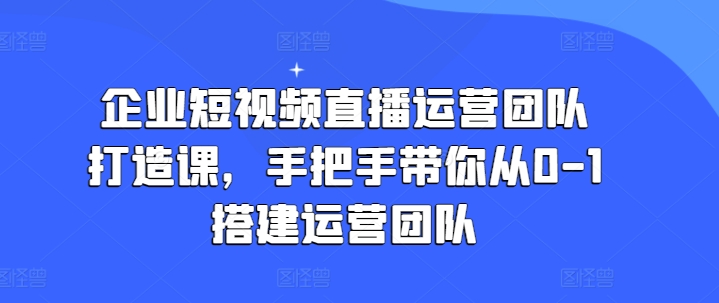 企业短视频直播运营团队打造课，手把手带你从0-1搭建运营团队-副业网