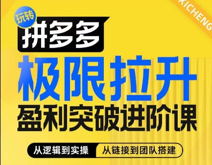 拼多多极限拉升盈利突破进阶课，​从算法到玩法，从玩法到团队搭建，体系化系统性帮助商家实现利润提升-副业网