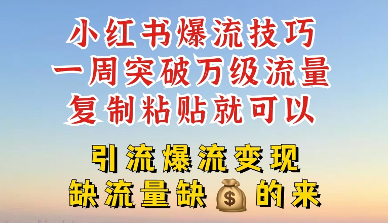 小红书爆流技巧，一周突破万级流量，复制粘贴就可以，引流爆流变现【揭秘】-副业网